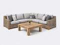 Gartensofa Polyrattan 260x260x75 cm - Naturgrau-Hellgrau - mit Holztisch für Außenbereich