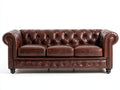 3 Sitzer Sofas Kunstleder 220x90x76 cm - Braun - Chesterfield Stil für Wohnzimmer