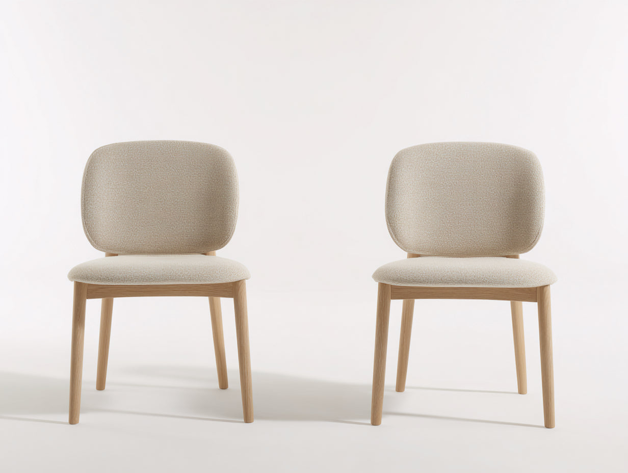 Esszimmerstühle im 2er Set aus Strukturstoff und Holz 52 x 50 x 82 cm - Beige Natur - Skandinavisches Design für das Esszimmer