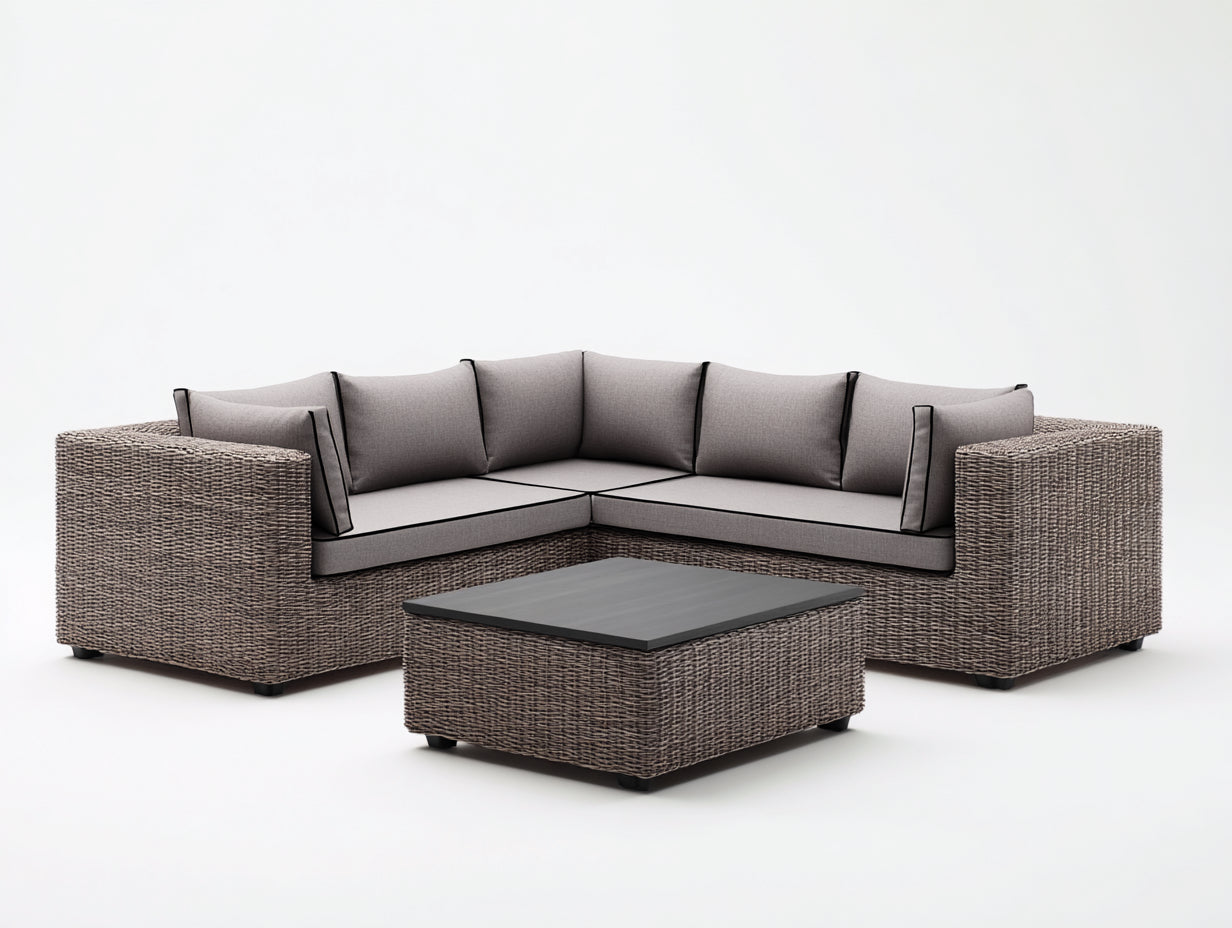 Gartensofa Polyrattan 250x250x74 cm - Grau-Taupe - mit Couchtisch für Außenbereich