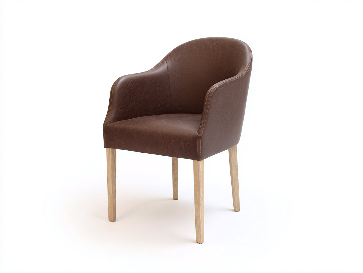 Esszimmerstühle Kunstleder 56x60x78 cm - Braun und Naturholz - mit Armlehnen