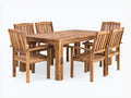 Garten Essgarnituren Massivholz 160x90x75 cm - Naturholz - Tisch mit 6 Armlehnstühlen