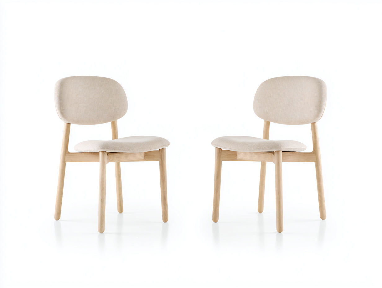 Esszimmerstühle 2er-Set aus Stoff und Holz 55 x 51 x 79 cm - Beige und Natur - Gepolstertes skandinavisches Design