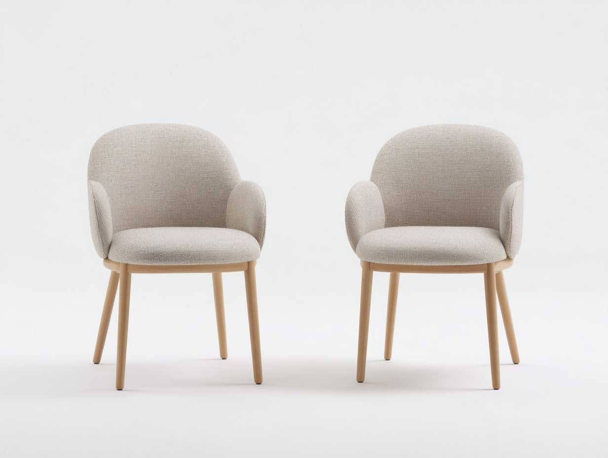 Esszimmerstühle 2er-Set aus Stoff 60 x 58 x 82 cm - Beige und Natur - Gepolsterte Armlehnstühle