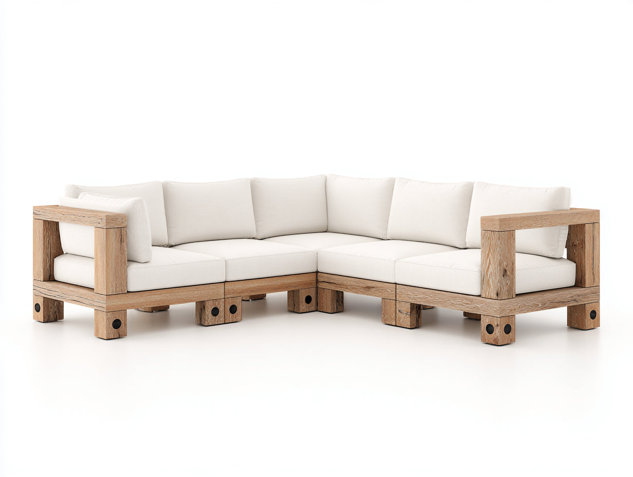 Gartensofa aus Holz 280 x 280 x 75 cm - Natur und Weiß - L-förmiges Design im rustikalen Stil