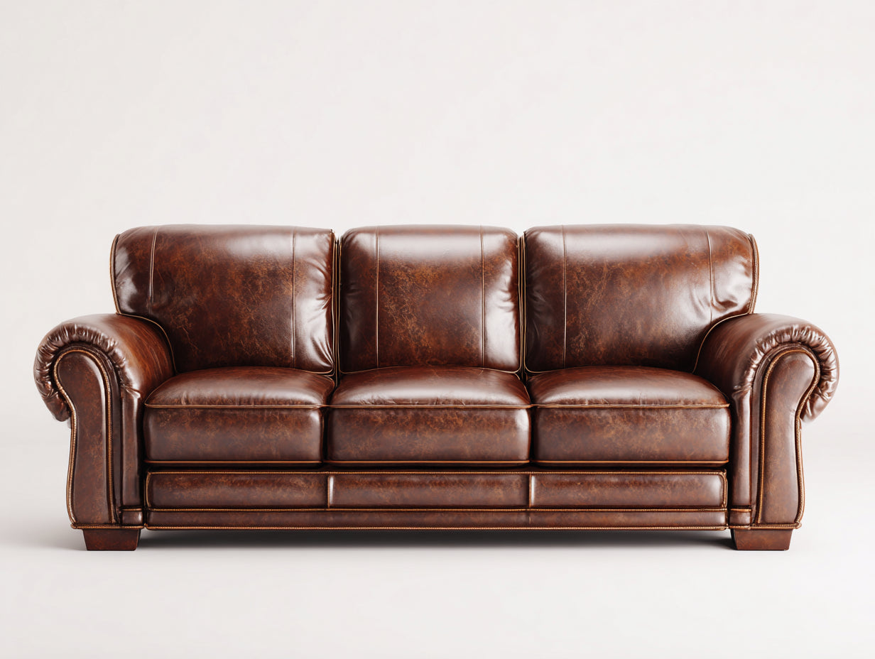 3 Sitzer Sofas Kunstleder 218x88x85 cm - Braun - Gerollte Armlehnen für Wohnzimmer