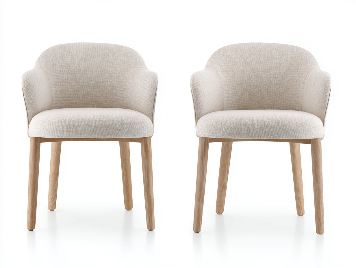 Esszimmerstühle 2er Set Webstoff und Holz 58x55x76 cm beige für Esszimmer - moderner Armlehnenstuhl