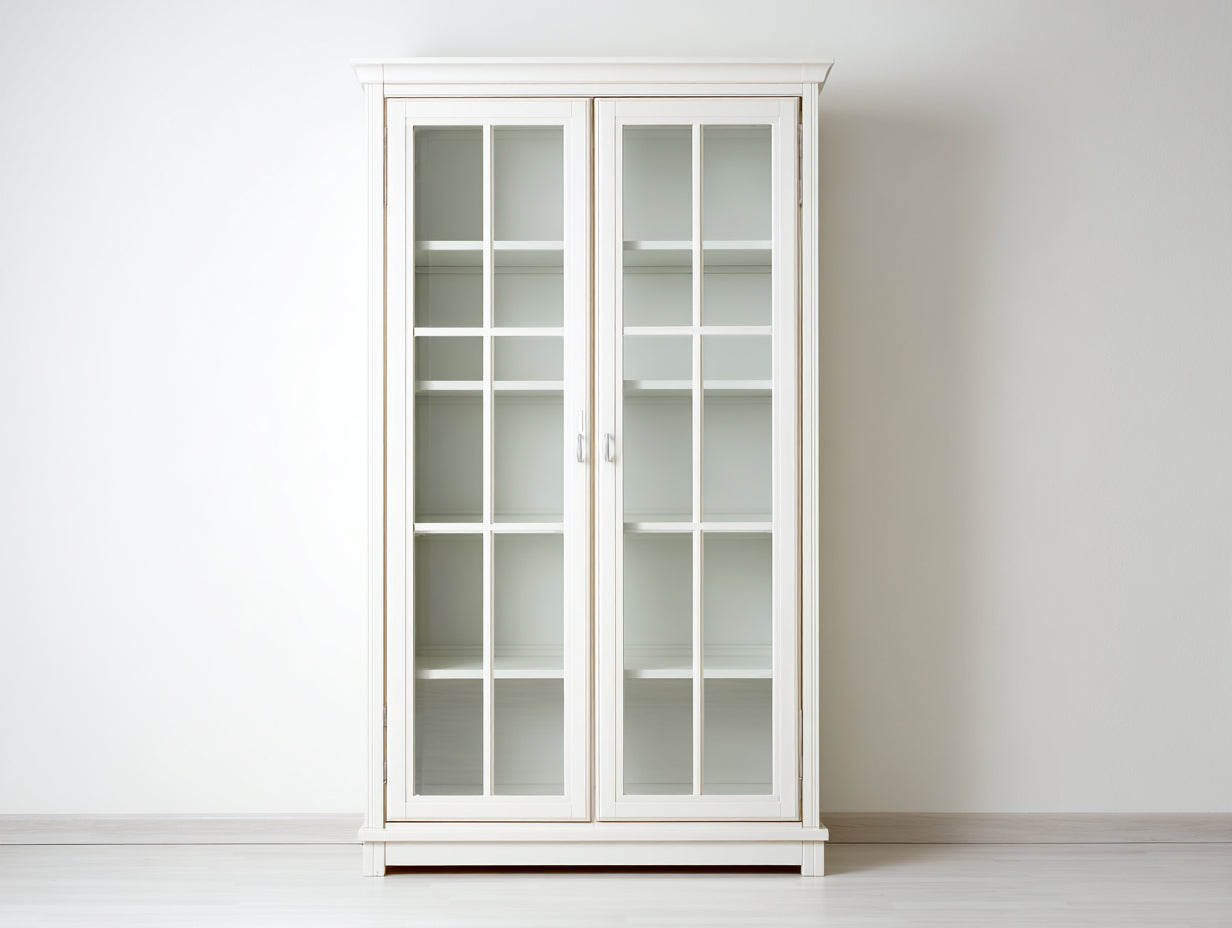 Vitrinen Holzwerkstoff und Glas 110x40x180 cm weiß für Wohnzimmer - klassisch mit 2 Glastüren