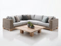 Gartensofa Polyrattan und Holz 260x260x68 cm grau für Garten und Terrasse - L-Form mit Couchtisch