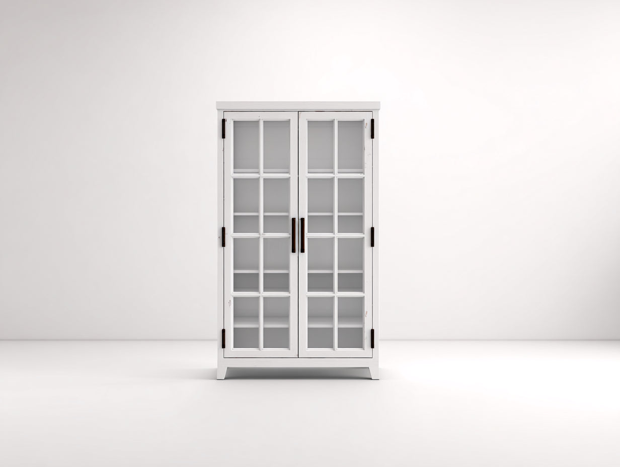 Vitrinen Holzwerkstoff und Glas 90x38x140 cm weiß für Wohnzimmer - klassisch mit 2 Glastüren