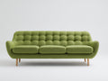 3 Sitzer Sofas aus Strukturstoff 224 x 88 x 84 cm - Grün Natur - Retro Design mit Knopfheftung für das Wohnzimmer