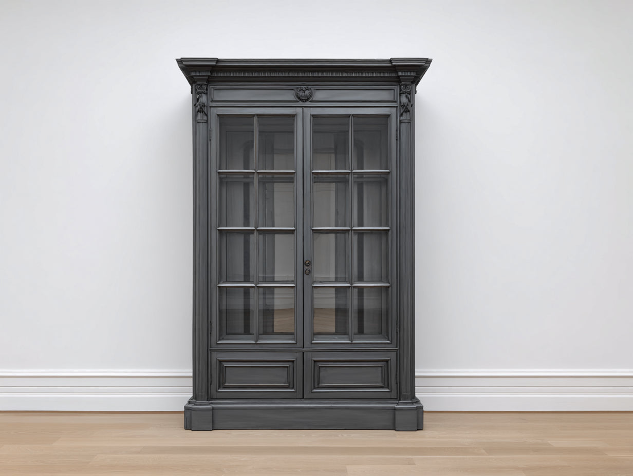 Vitrinen Holz und Glas 115x45x205 cm - Dunkelgrau - Klassischer Stil für Wohnzimmer